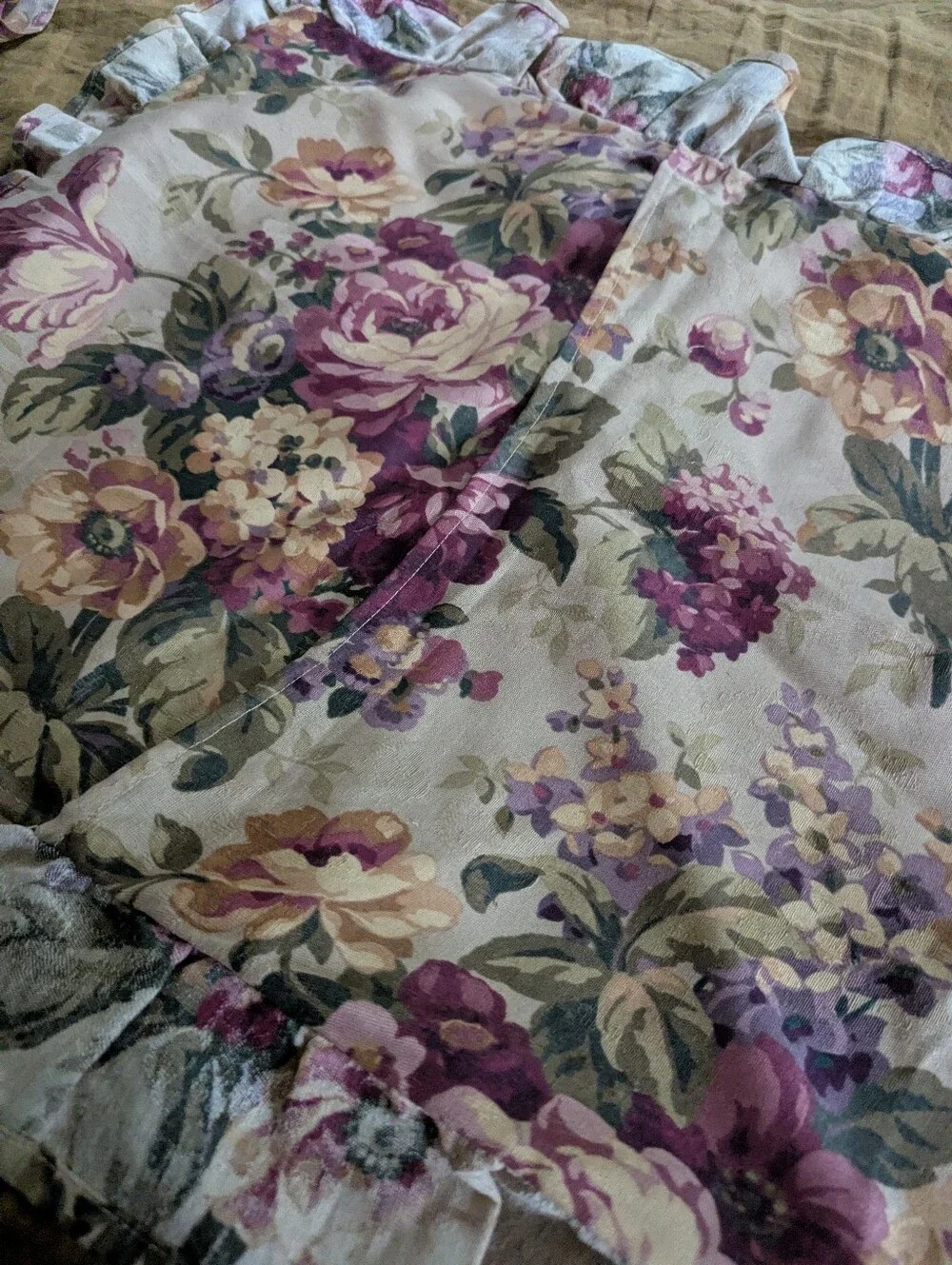 Vintage Floral Ruffled Pillow Sham in Purple and Cream set